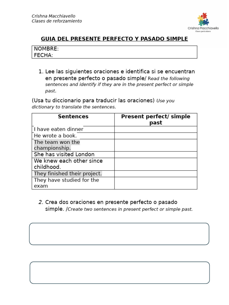Guia Del Presente Perfecto y Pasado Simple | PDF | Language Arts ...
