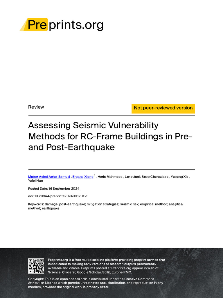 Assessing Seismic Vulnerability Methods For Rc Fra Pdf Earthquakes