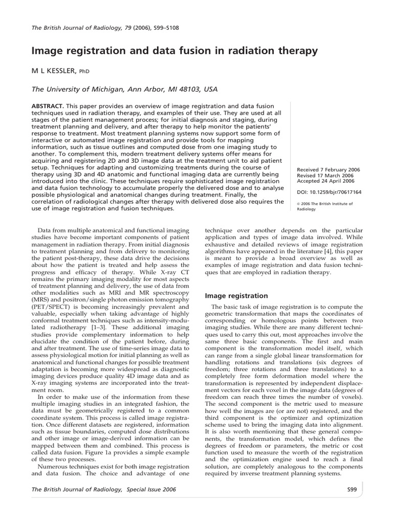 Image Registration and Data Fusion in Radiation Therapy | PDF | Medical ...