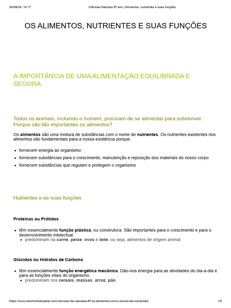 Alimentos E Nutrientes Funções Essenciais Pdf Vitamina Alimentos