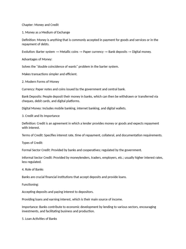 Class 10 Money And Credit Question Answer Pdf