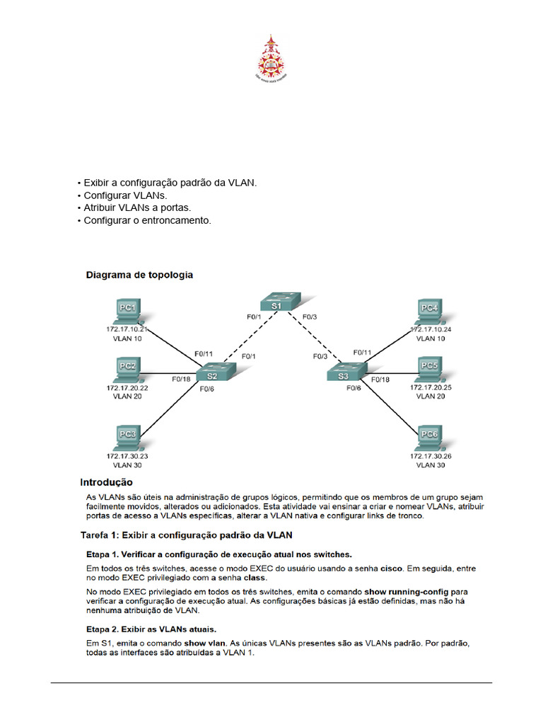 Configuração de VLANs e Troncos em Redes | PDF