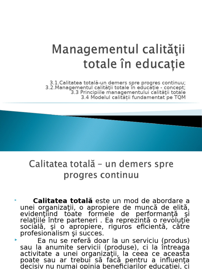 Managementul Calității Totale in Educatie | PDF