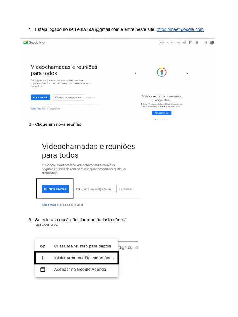 Como Iniciar Reunião no Google Meet | PDF
