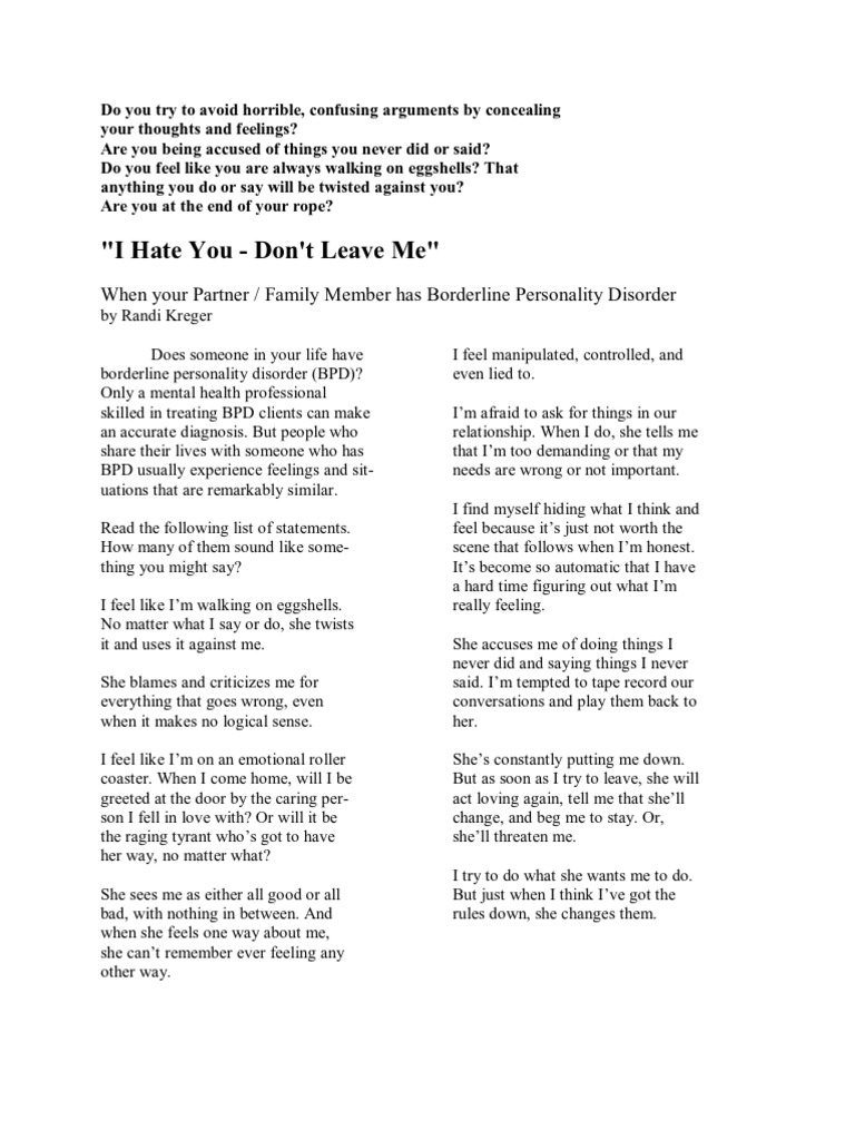 I Hate You - Don't Leave Me | PDF | Borderline Personality Disorder ...