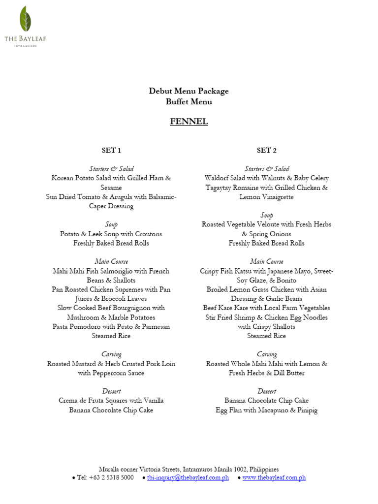 Debut Buffet Menu Packages Philippines | PDF | Salad | Desserts