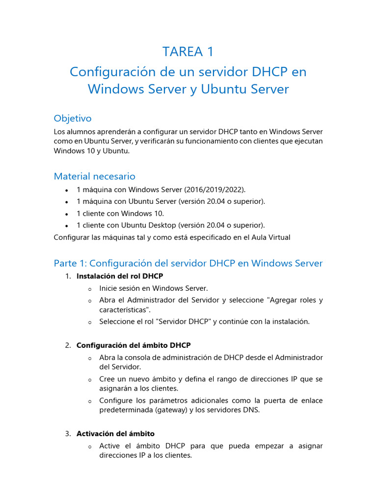 Configuración de DHCP en Windows y Ubuntu | PDF | Dirección IP ...