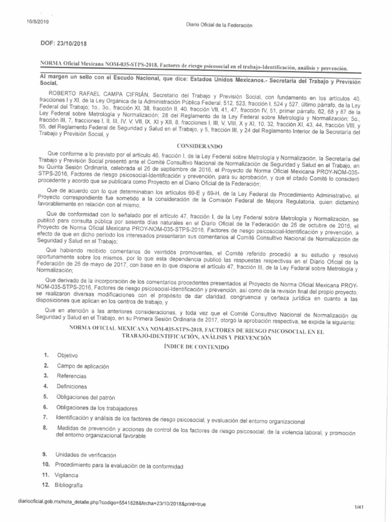Nom 035 Factores De Riesgo Psicosocial En El Trabajo Pdf