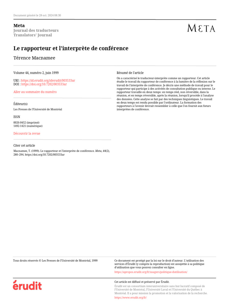 Rapporteur et interprète de conférence | PDF | Traductions ...