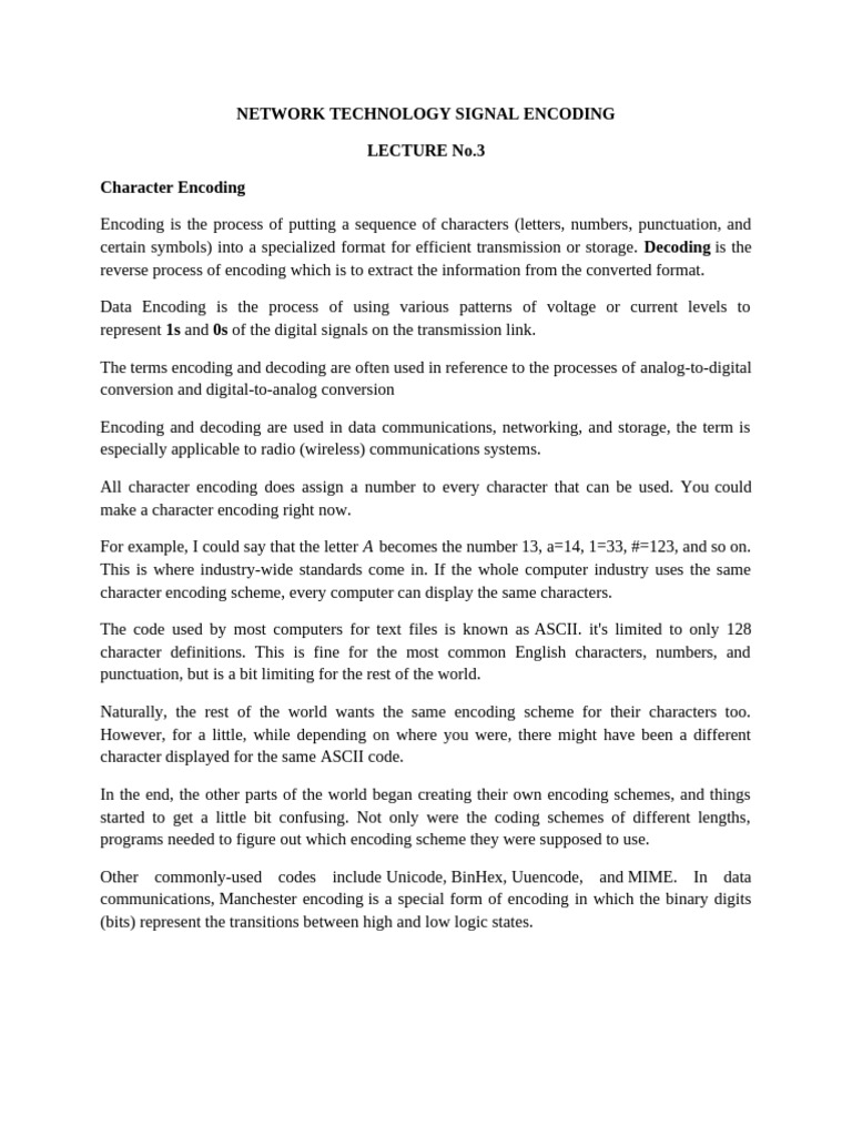 Character Encoding in Networks | PDF | Modulation | Character Encoding