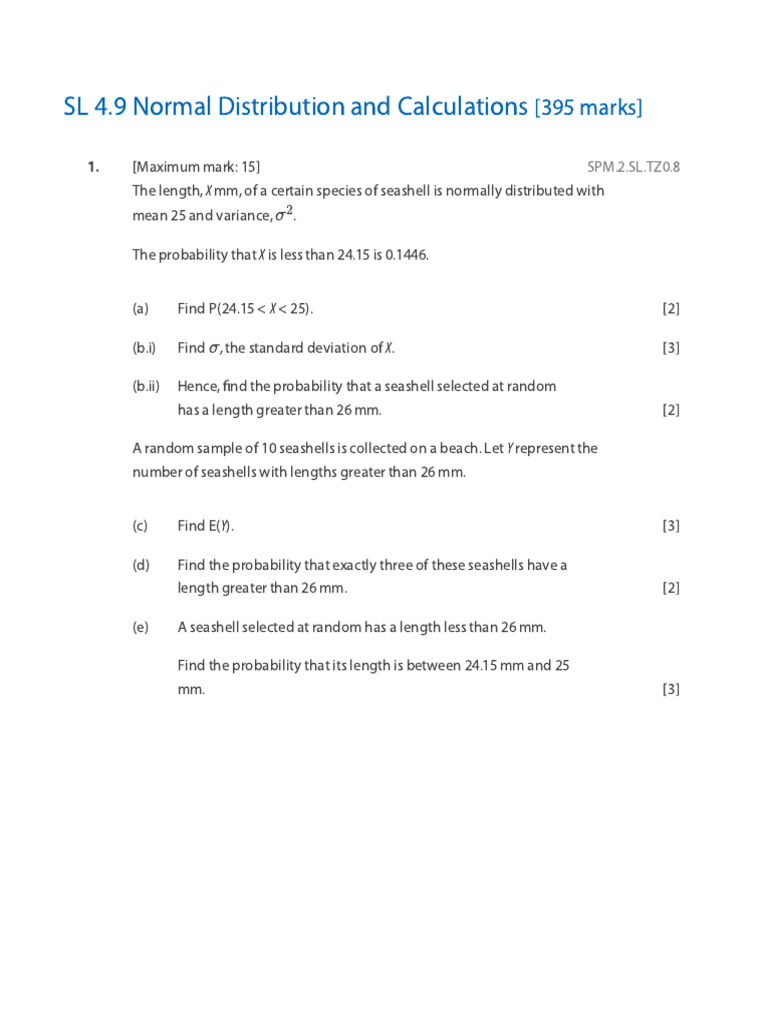 SL 4.9 Normal Distribution and Calculations | PDF | Normal Distribution ...