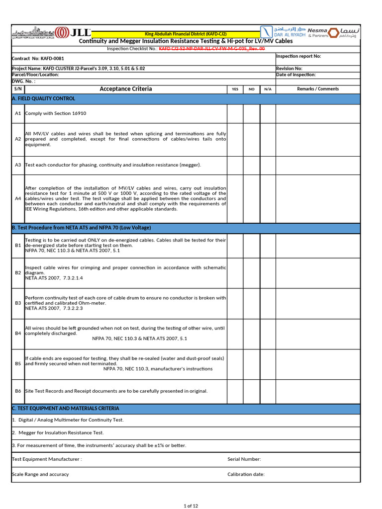 MV/LV Cable Testing Procedures | PDF | Insulator (Electricity ...