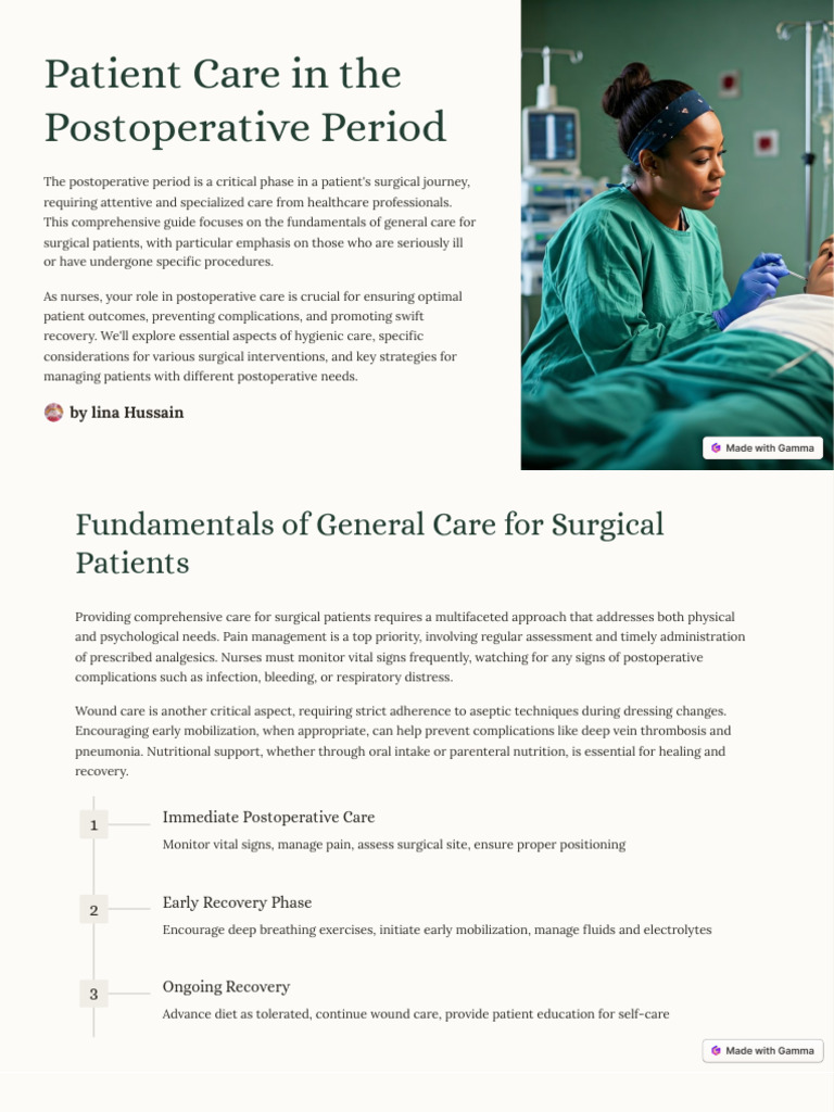 Postoperative Patient Care Essentials | PDF | Surgery | Health Care
