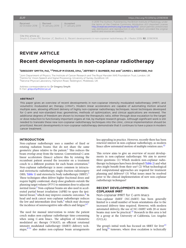 Recent Developments in Non-Coplanar Radiotherapy | PDF | Radiation ...
