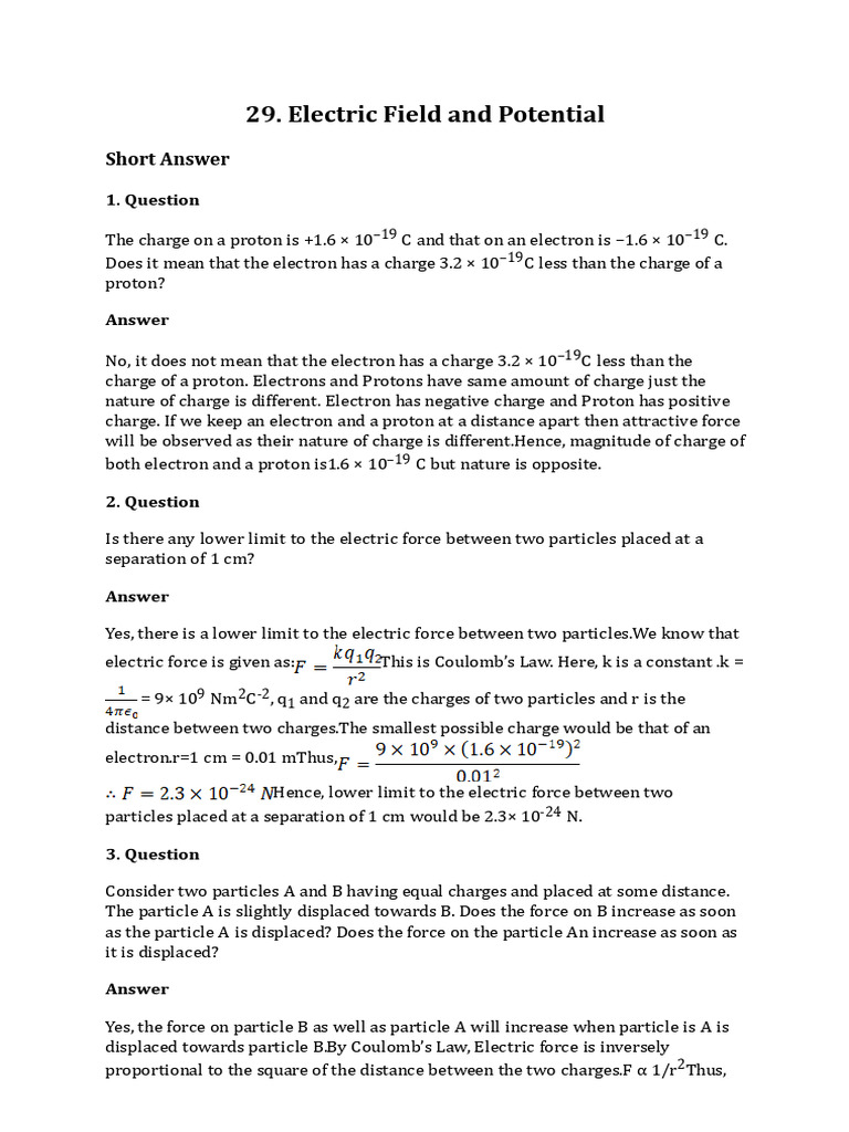 Electric Field and Potential Explained | PDF | Force | Electron