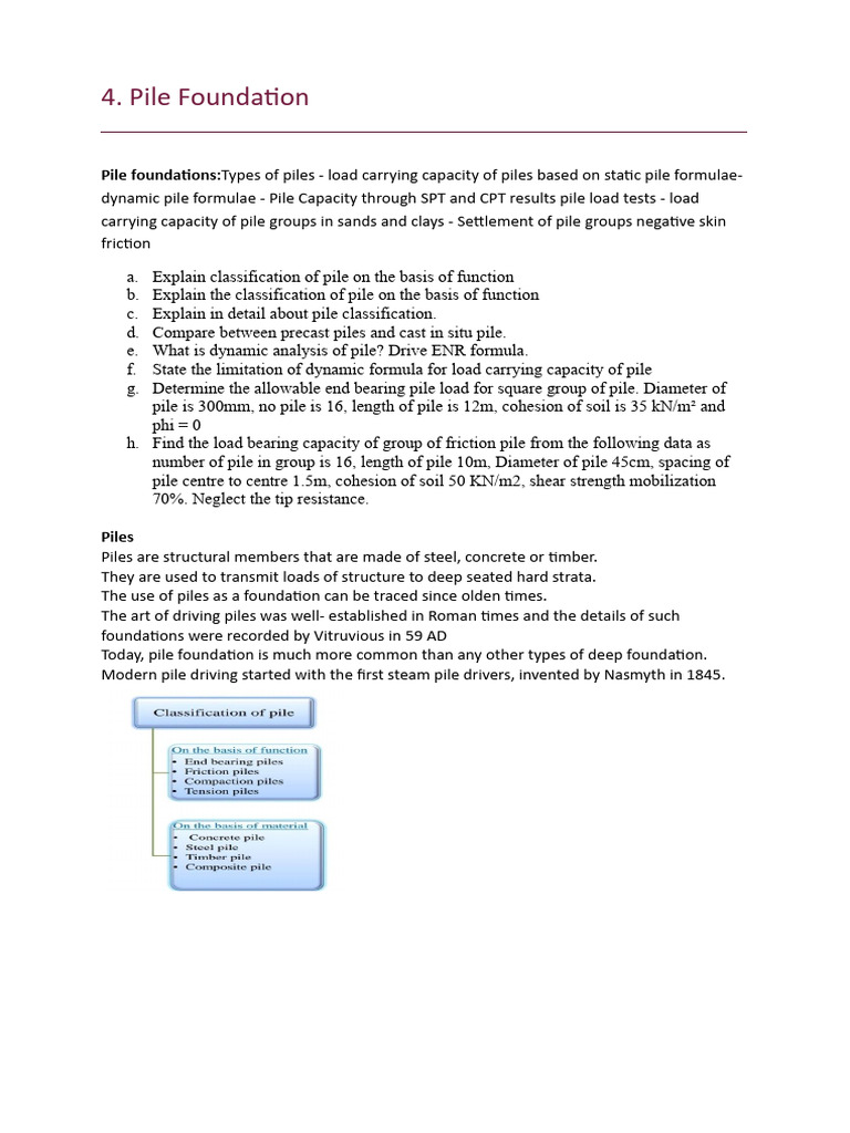 Unit 4 Pile Foundation Pdf Deep Foundation Civil Engineering