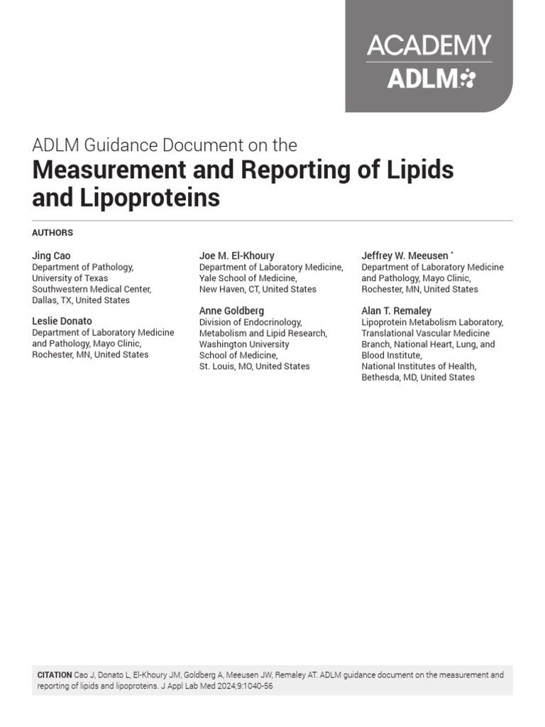 Measurement and Reporting of Lipids and Lipoproteins | PDF | Low ...