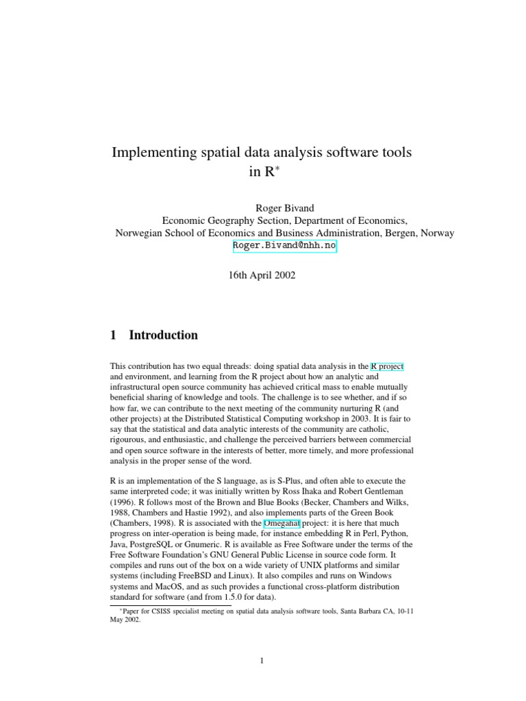 Implementing Spatial Data Analysis Software Tools Inr | PDF | R ...
