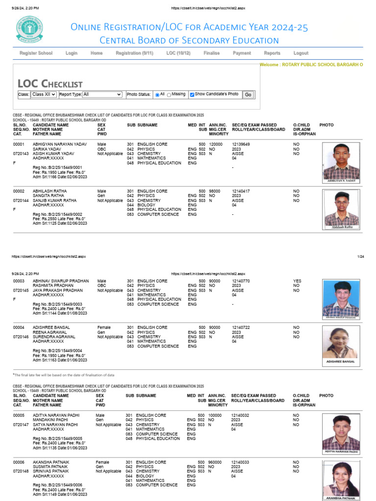 locchklist2-XII-26 09 2024 | PDF | Educational Institutions | Adolescence