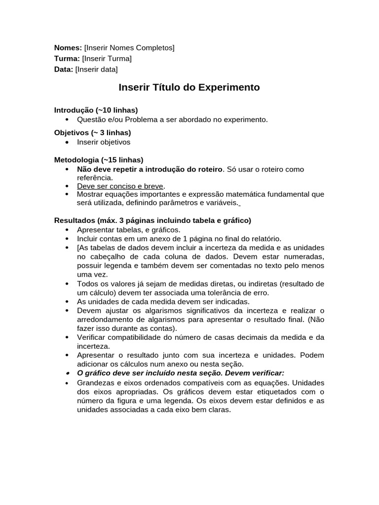 Relatório de Experimento Científico | PDF | Algarismos significativos ...
