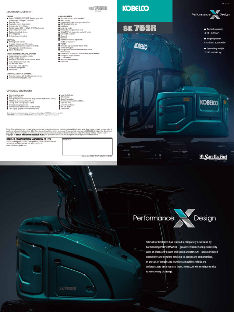 KOBELCO SK75SR-7 Specifications Guide | PDF | Camera | Engines