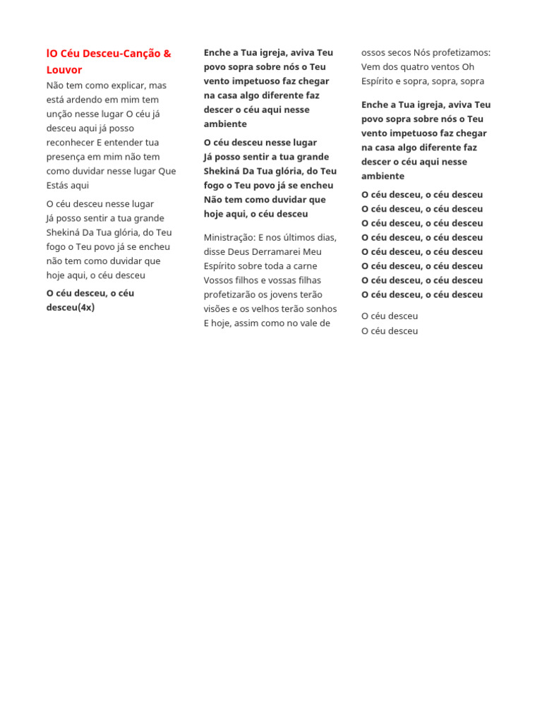 O Céu Desceu: Canção e Louvor | PDF