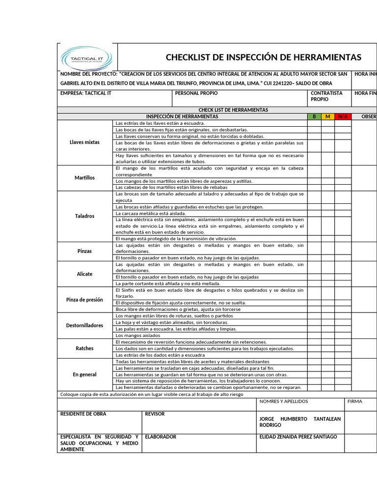 CHECKLIST DE INSPECCIÓN DE HERRAMIENTAS | PDF | Perforar | Metalurgia