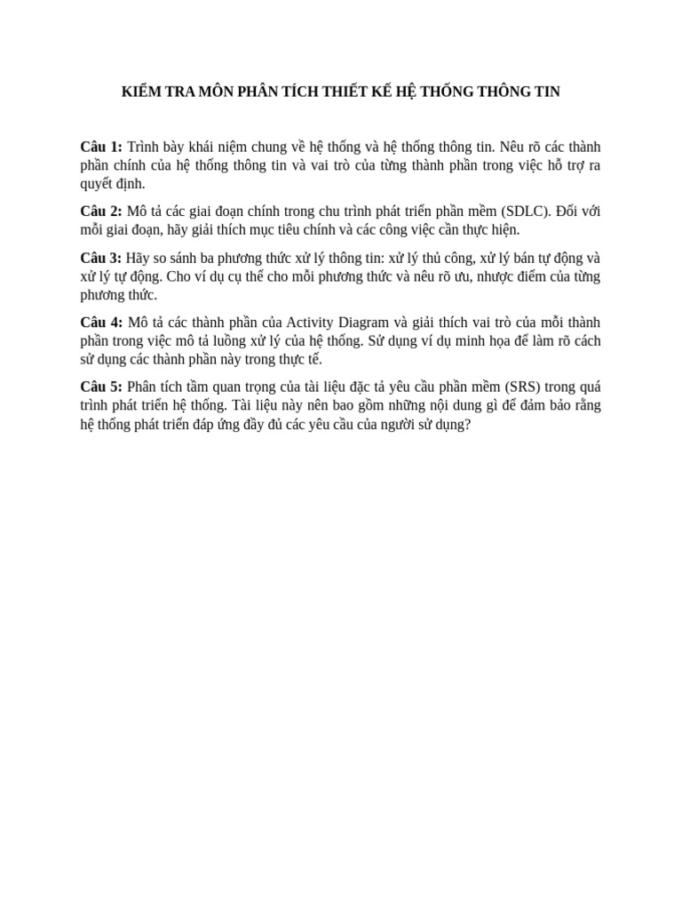 Kiem Tra - Phan Tich Thiet Ke He Thong Thong Tin | PDF