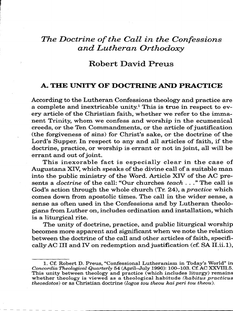 Doctrine of The Call in The Confessions and Lutheran Orthodoxy | PDF ...