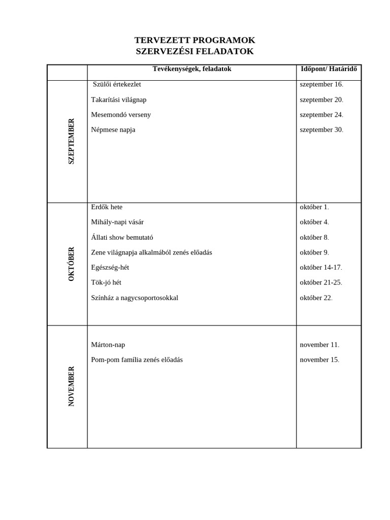 Tervezett Programok | PDF