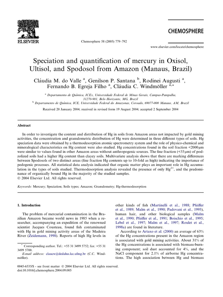 Valle - Speciation and Quantification of Mercury in Oxisol | PDF | Soil ...