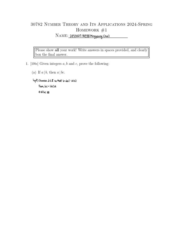 Number Theory Homework #1 | PDF | Number Theory | Discrete Mathematics