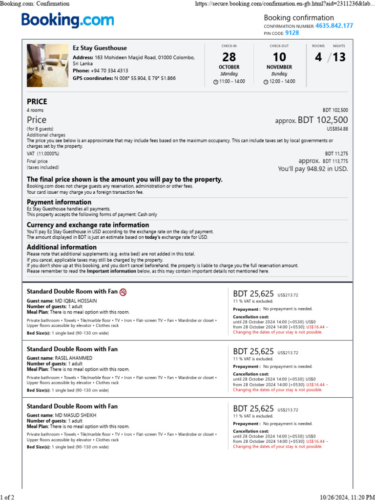 Ez Stay Guesthouse Booking Details | PDF | Payments | Fee