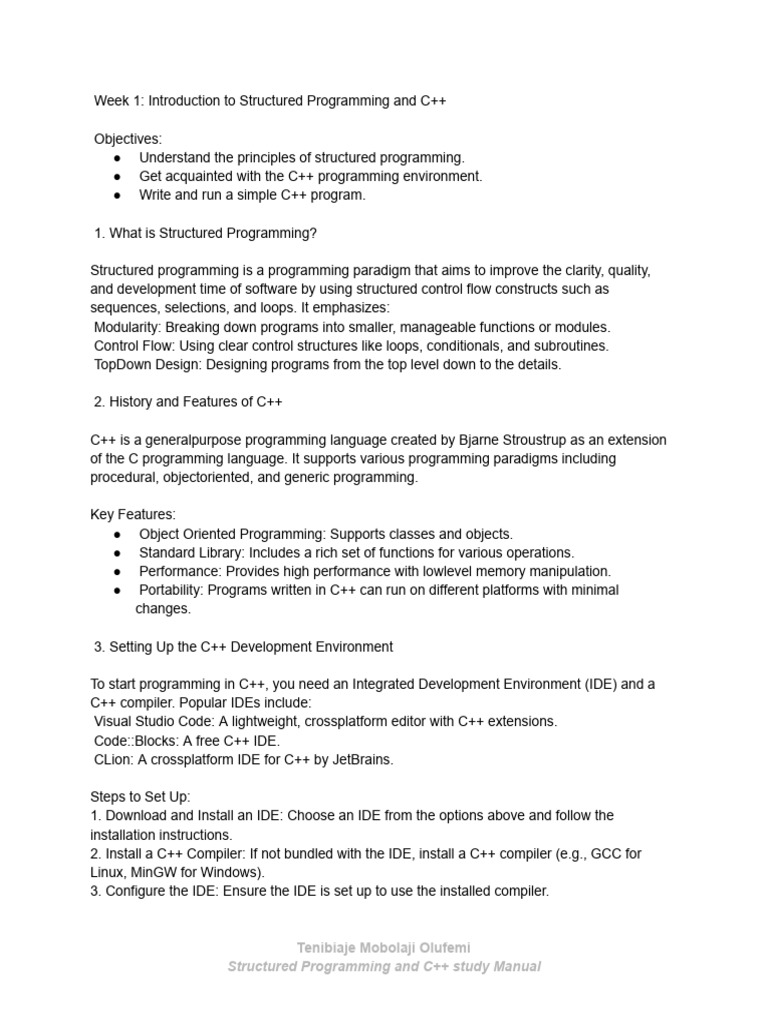 Structured Programming and C++ | PDF | C++ | Computer Programming