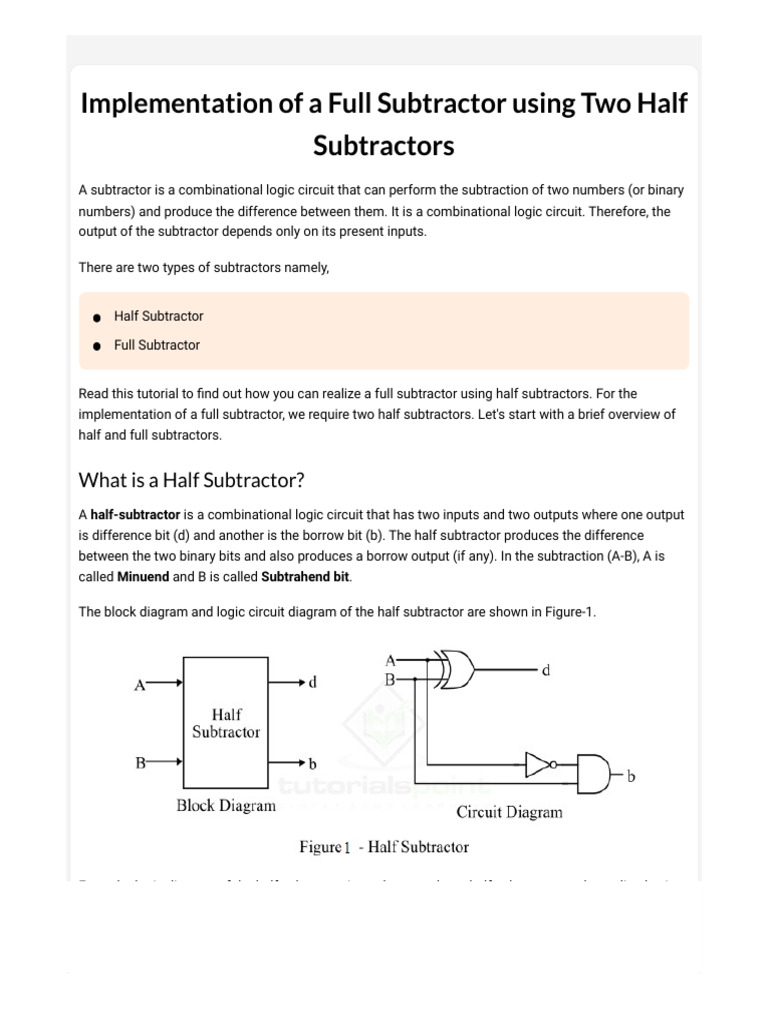 Implementation of A Full Subtractor Using Two Half Subtractors | PDF ...