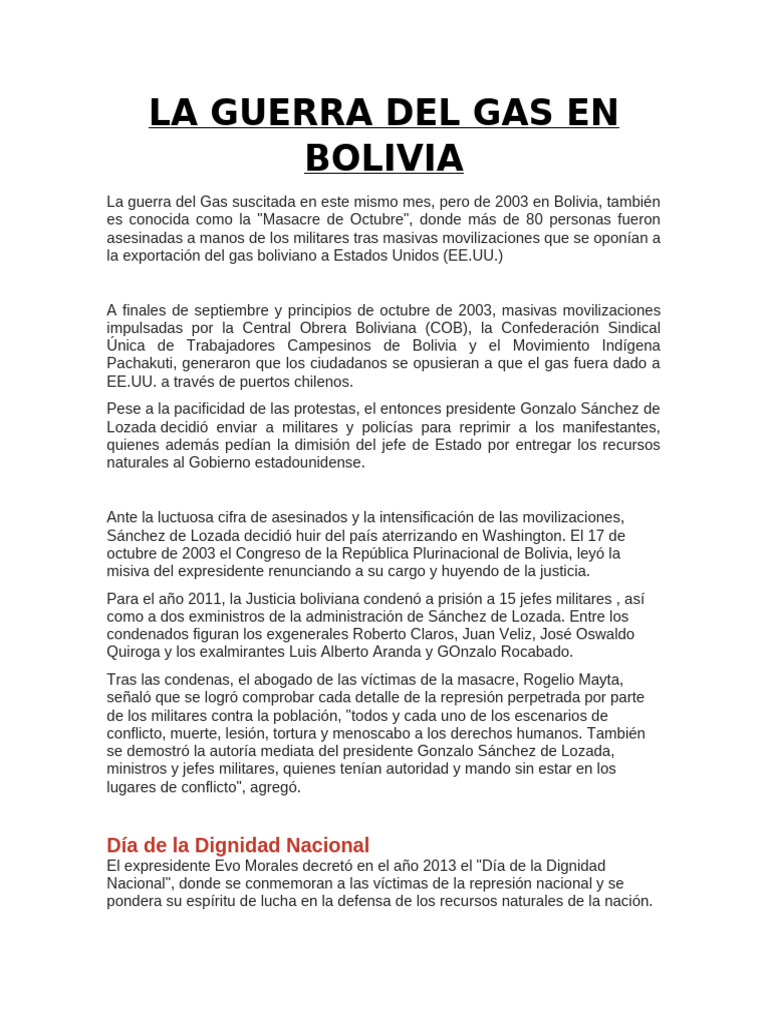 LA GUERRA DEL GAS EN BOLIVIA | PDF | Bolivia | Gobierno