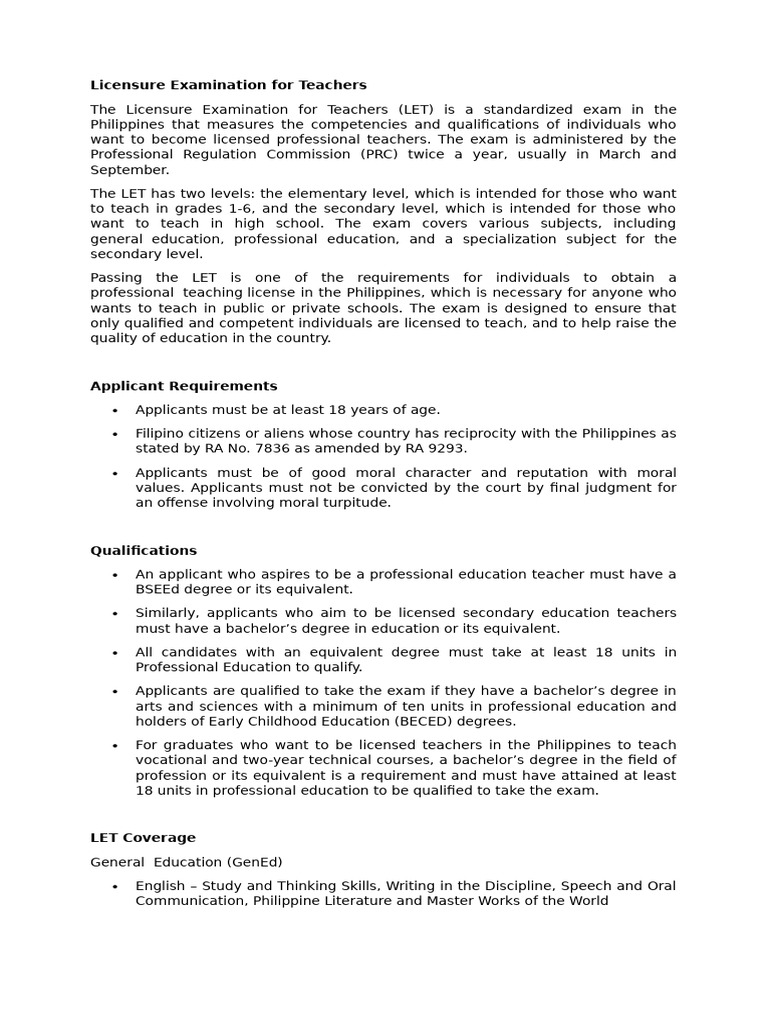 Licensure Exam for Teachers in the Philippines | PDF | Academic Degree ...