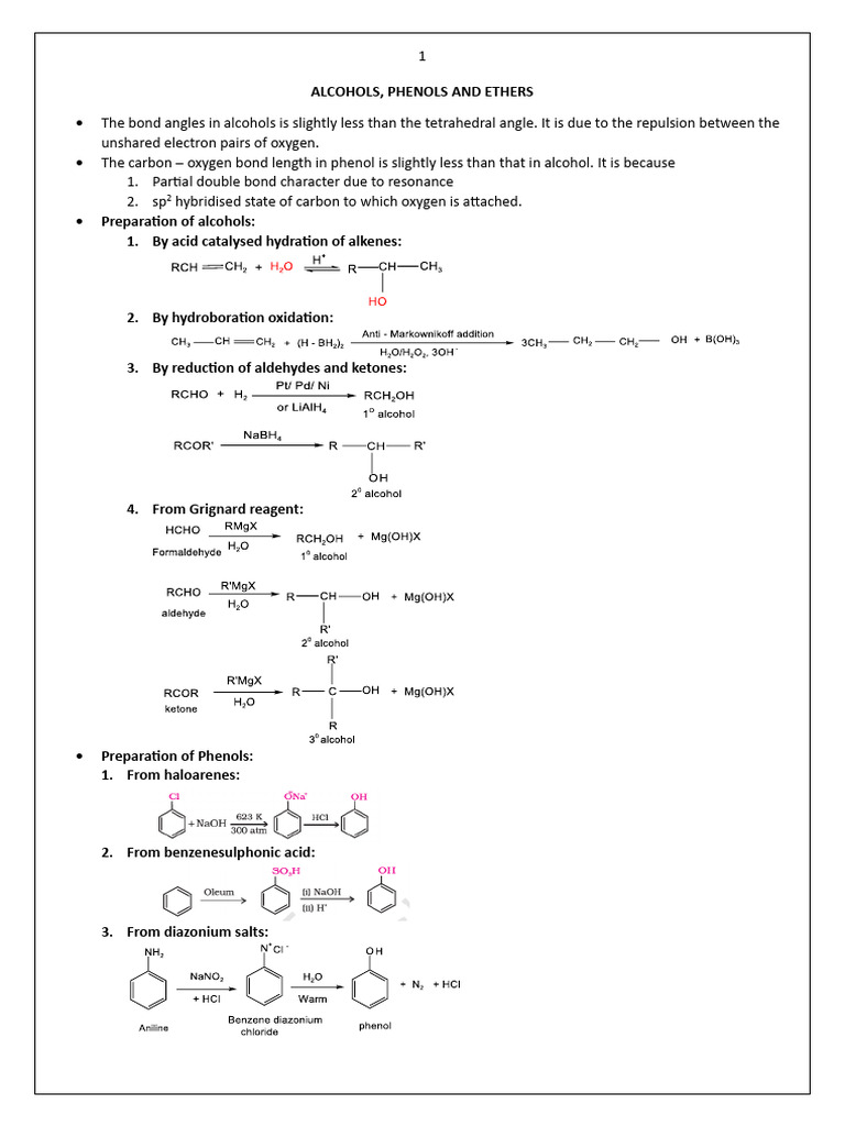Alcohols, Phenols, and Ethers Overview | PDF | Ether | Alkene