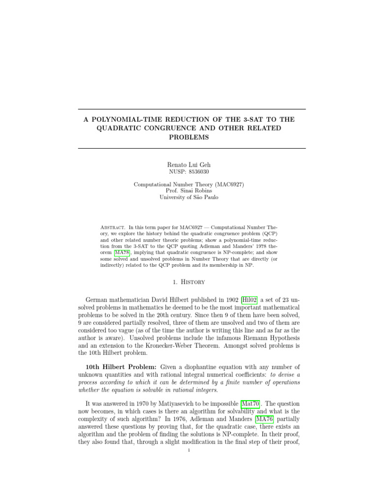 A polynomial time reduction of the 3 sat to the quadratic congruence