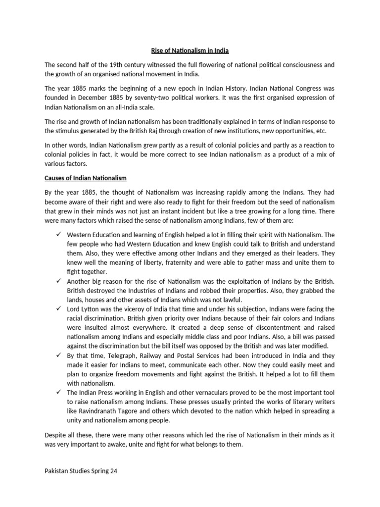 Causes of Nationalism in India | PDF | Nationalism | British Raj