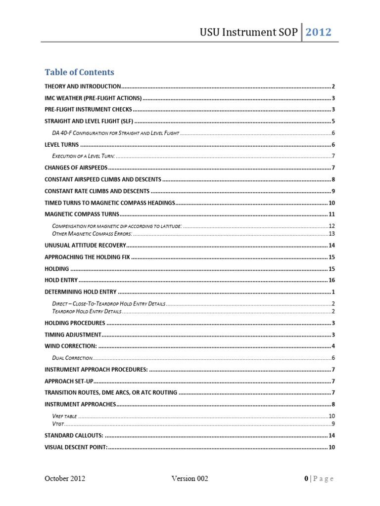 USU Instrument SOP Overview 2012 | PDF | Instrument Flight Rules | Aircraft