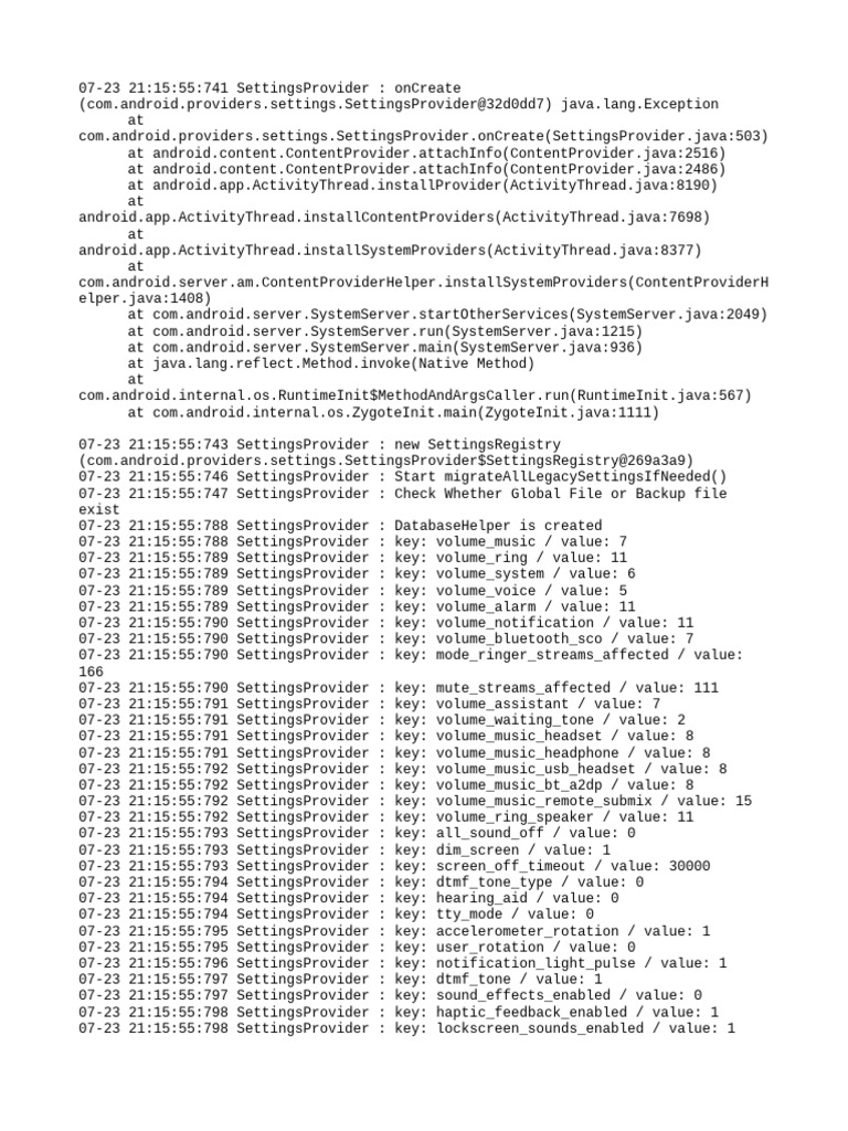 Android SettingsProvider Log Analysis | PDF | Java (Programming ...