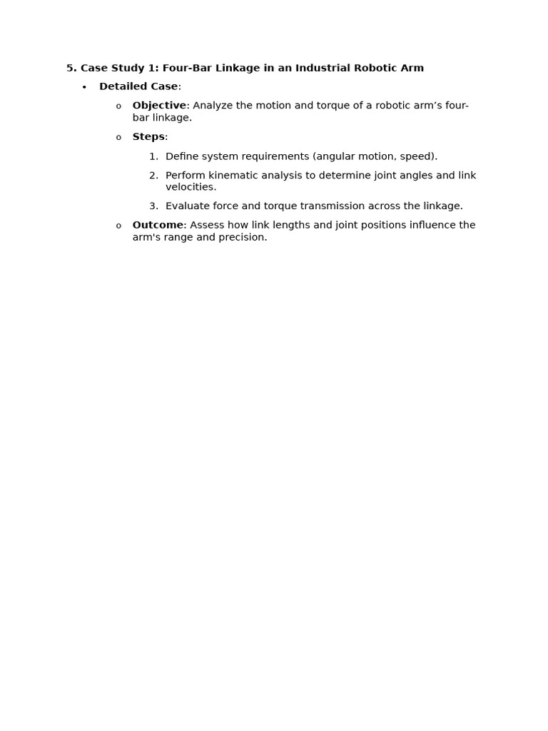 Case study 1 four bar linkage in an industrial robotic arm pdf