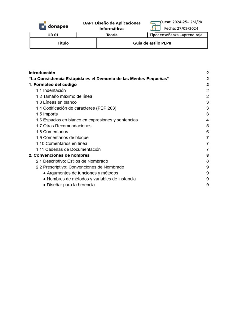 Teoría 01.03 - Guía de Estilo Python PEP8 | PDF | Python (lenguaje de ...