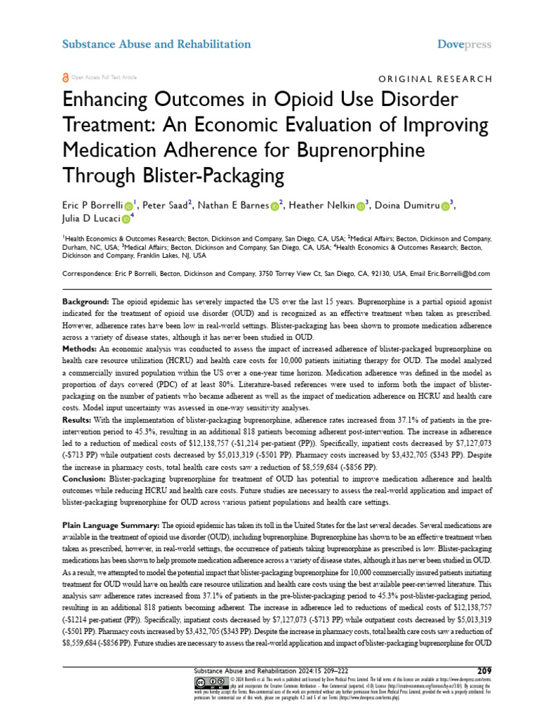 Enhancing Outcomes in Opioid Use Disorder Treatment: An Economic ...