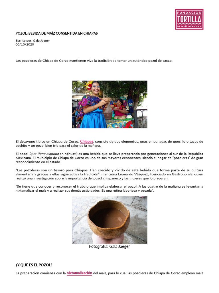 Pozol Bebida de Maiz Consentida en Chiapas | PDF | Maíz | Alimentos