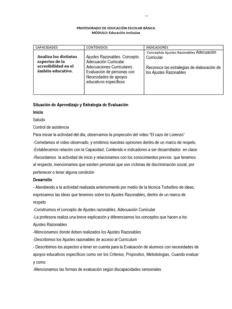 Educación Inclusiva y Ajustes Razonables | PDF | Evaluación | Plan de ...