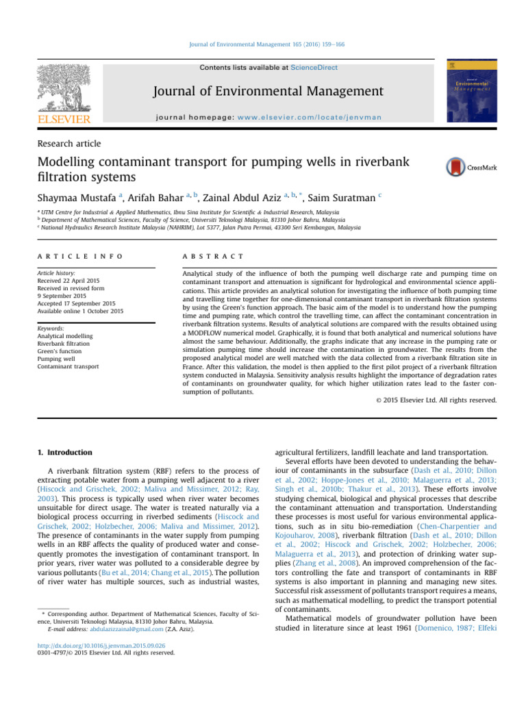 Modelling Contaminant Transport For Pumping Wells in Riverbank | PDF ...