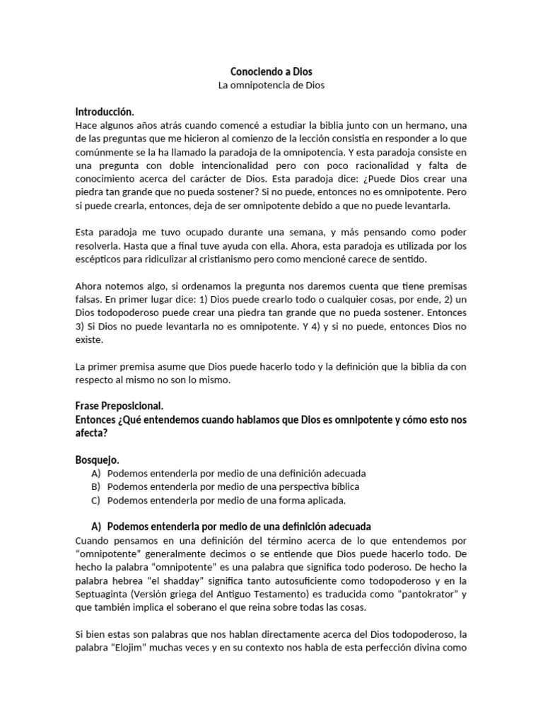 Conociendo A Dios, La Omnipotencia de Dios | PDF | Abrahán | Omnipotencia
