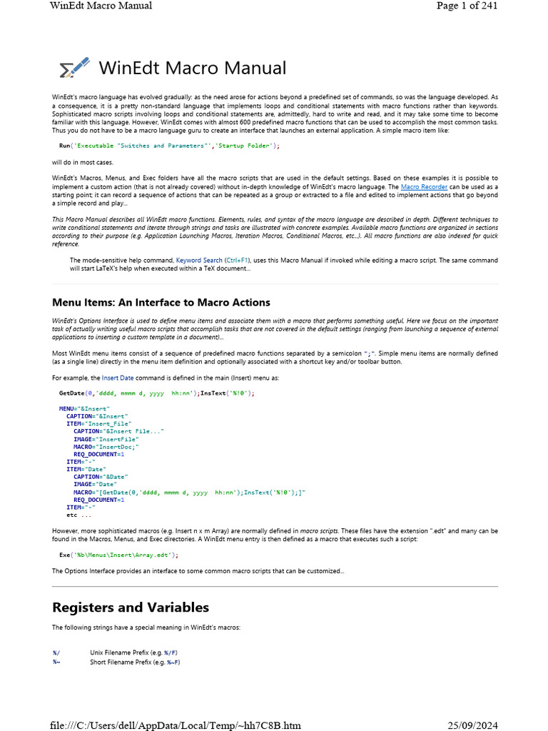 WinEdt Macro Language Guide | PDF | Computer File | Command Line Interface